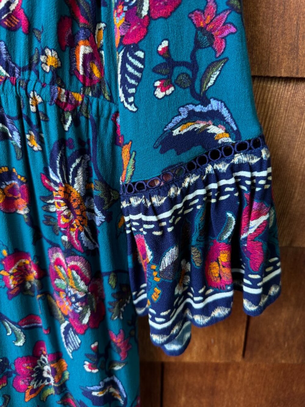 Soft Surroundings Allene Teal Floral Boho Tiered Maxi Dress in Women's Large - Picture 5 of 12